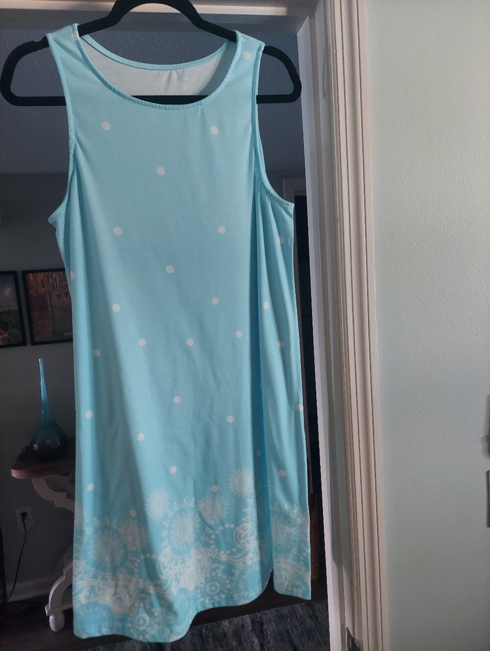 Light Blue Polka Dot & Floral Tank Dress